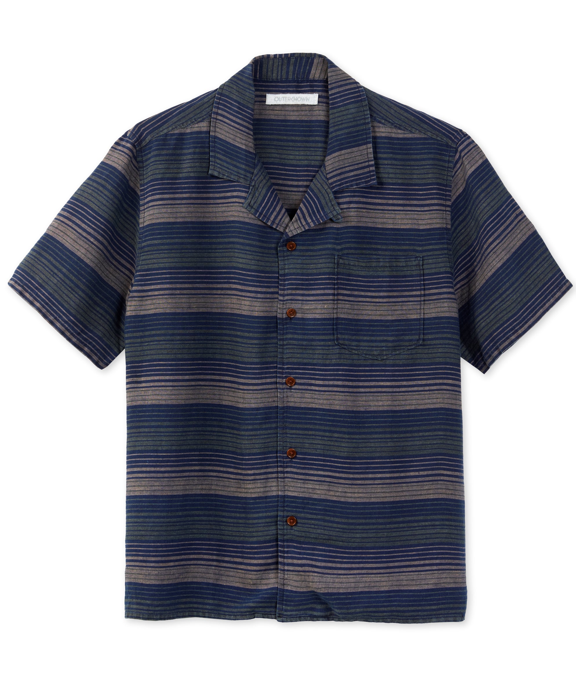 Lucky Brand Men's Stripe Linen Short Sleeve Camp Collar Shirt