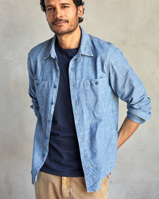 Denim chambray shirt men hotsell