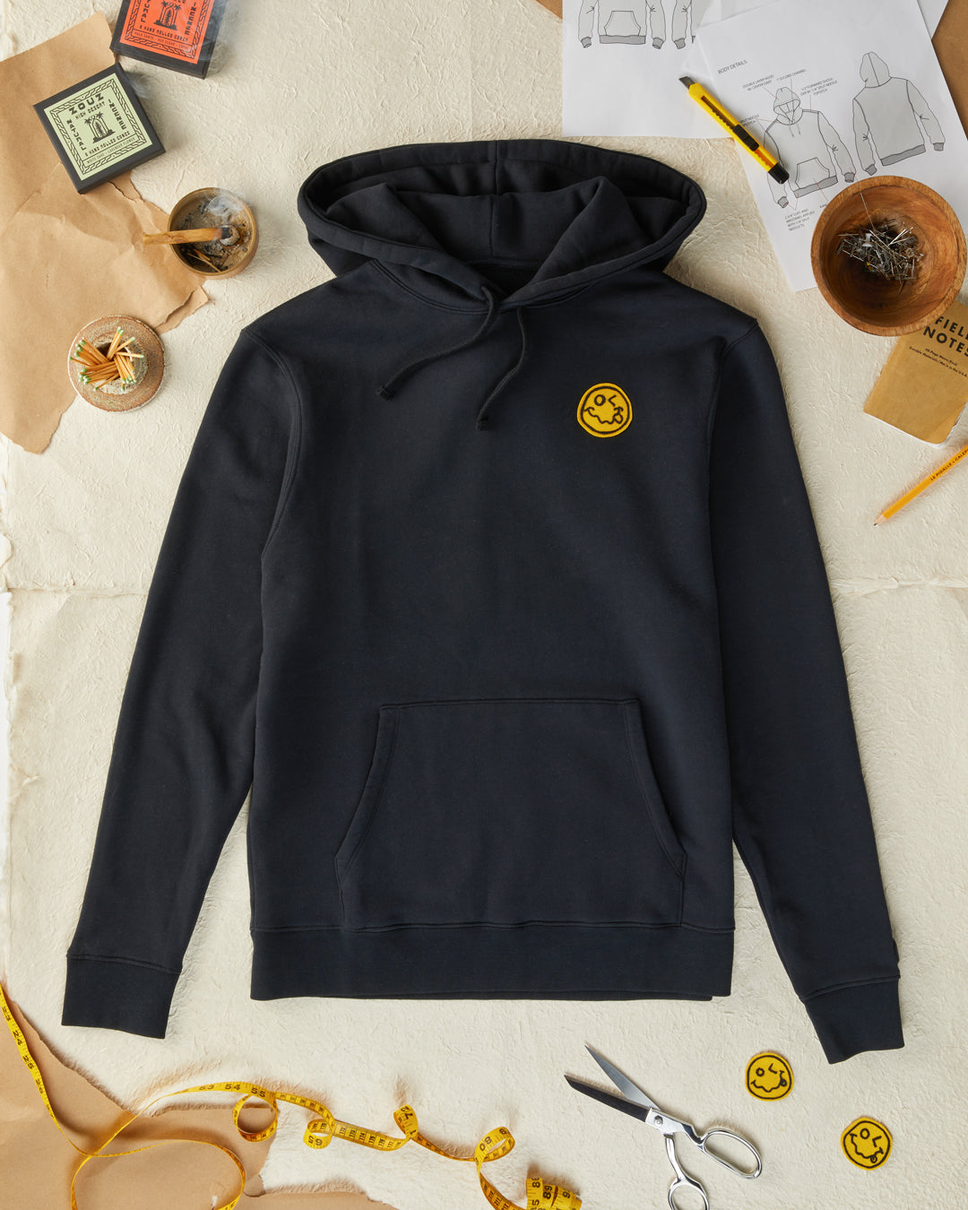 Black smiley hoodie sales