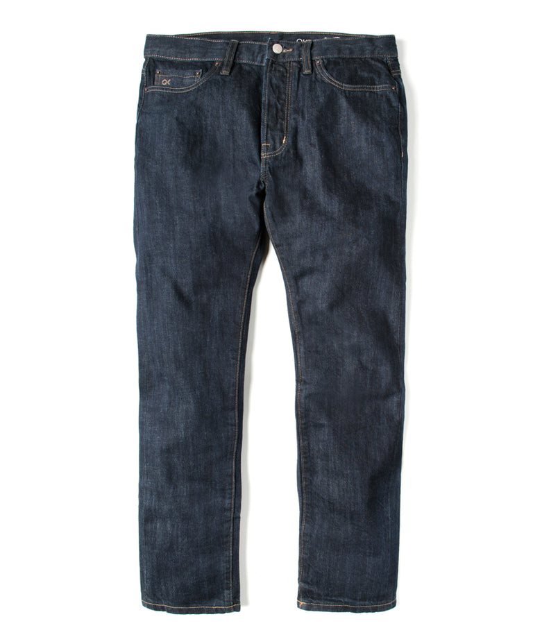 Cotton Tab-Front Straight Leg Pull-On Denim Jeans